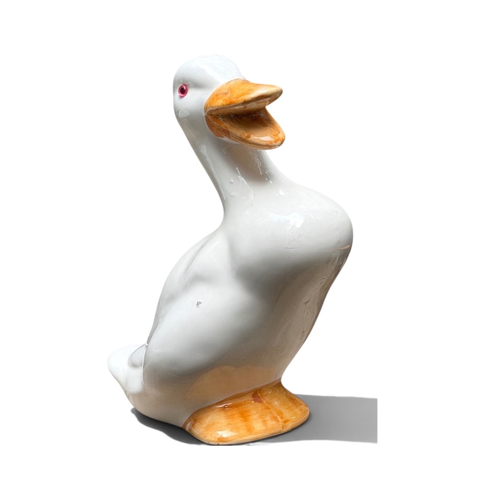 Ceramic Duck Figurine 7.5 in White Orange Beak Farmhouse Country Kitchen Decor